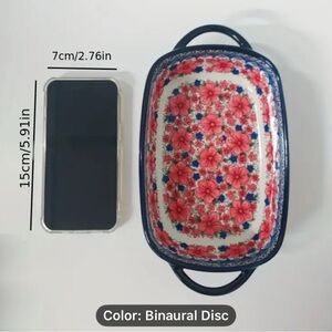 Polish Floral Enamel Baking Dish with Handles